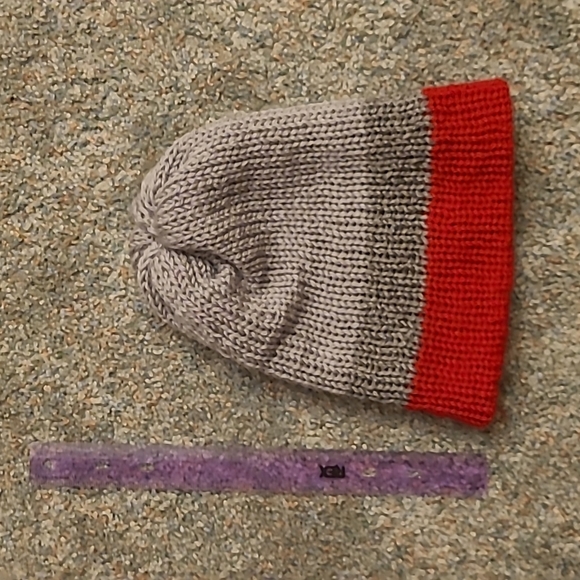 Handmade Gray and Red Beanie - Picture 2 of 3